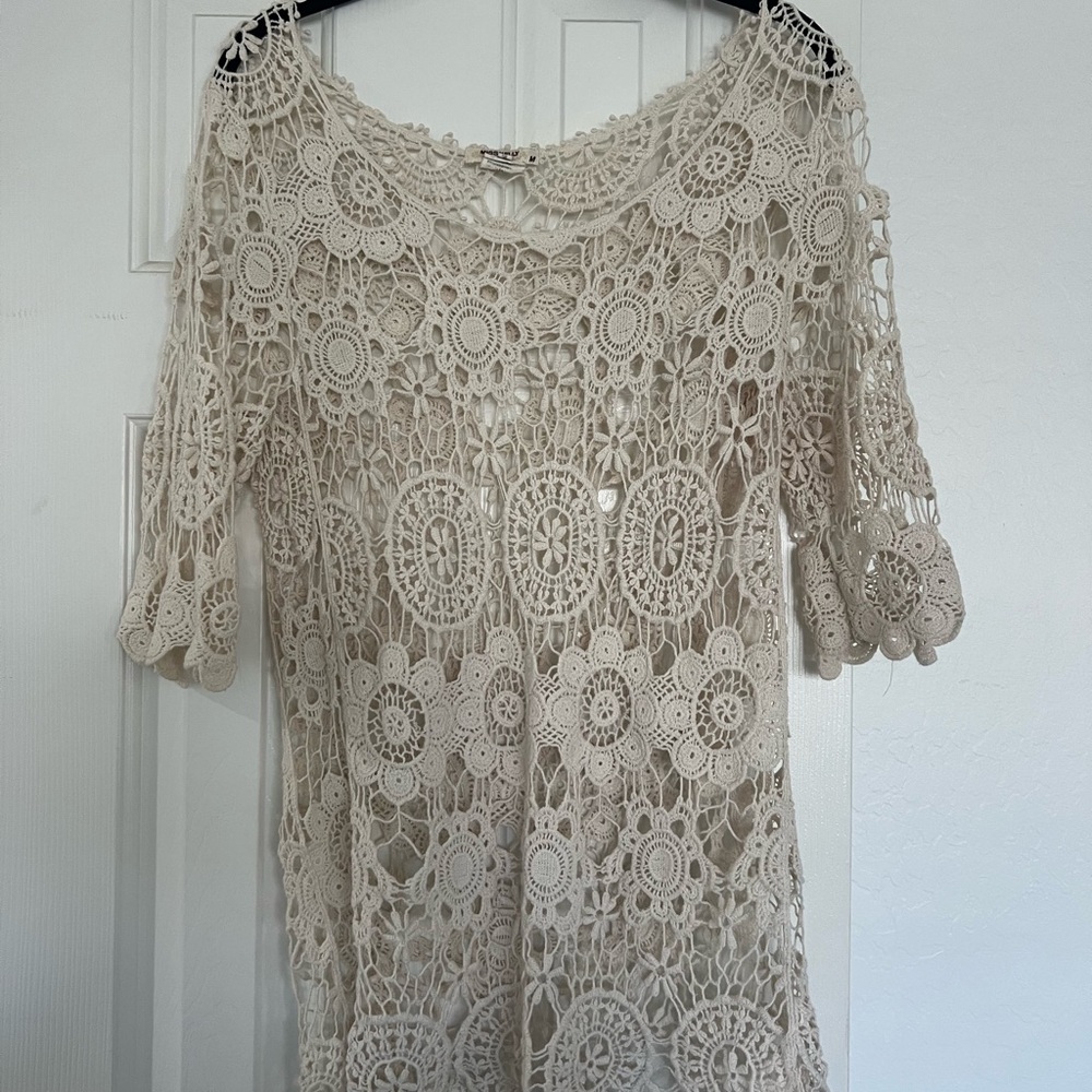 Elegant Cream Crochet Women's Top